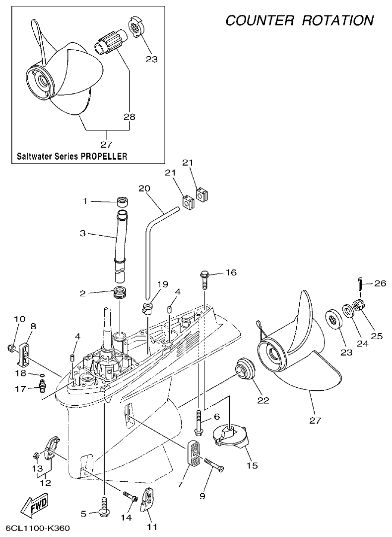 Yamaha F225FET, FL225FET LOWER CASING & DRIVE 4 parts diagram